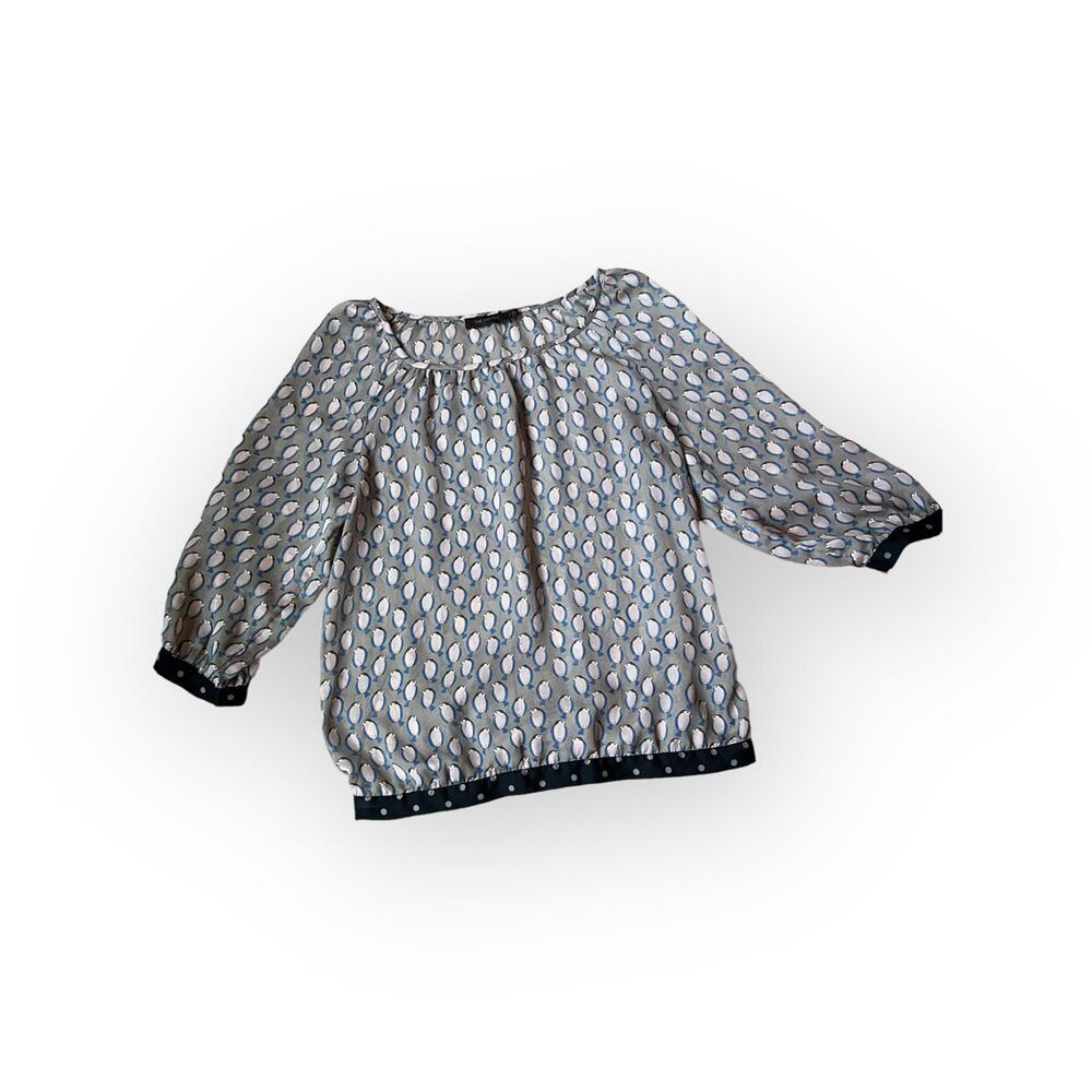 Women's Limited Bird Print Silk Like Blouse
